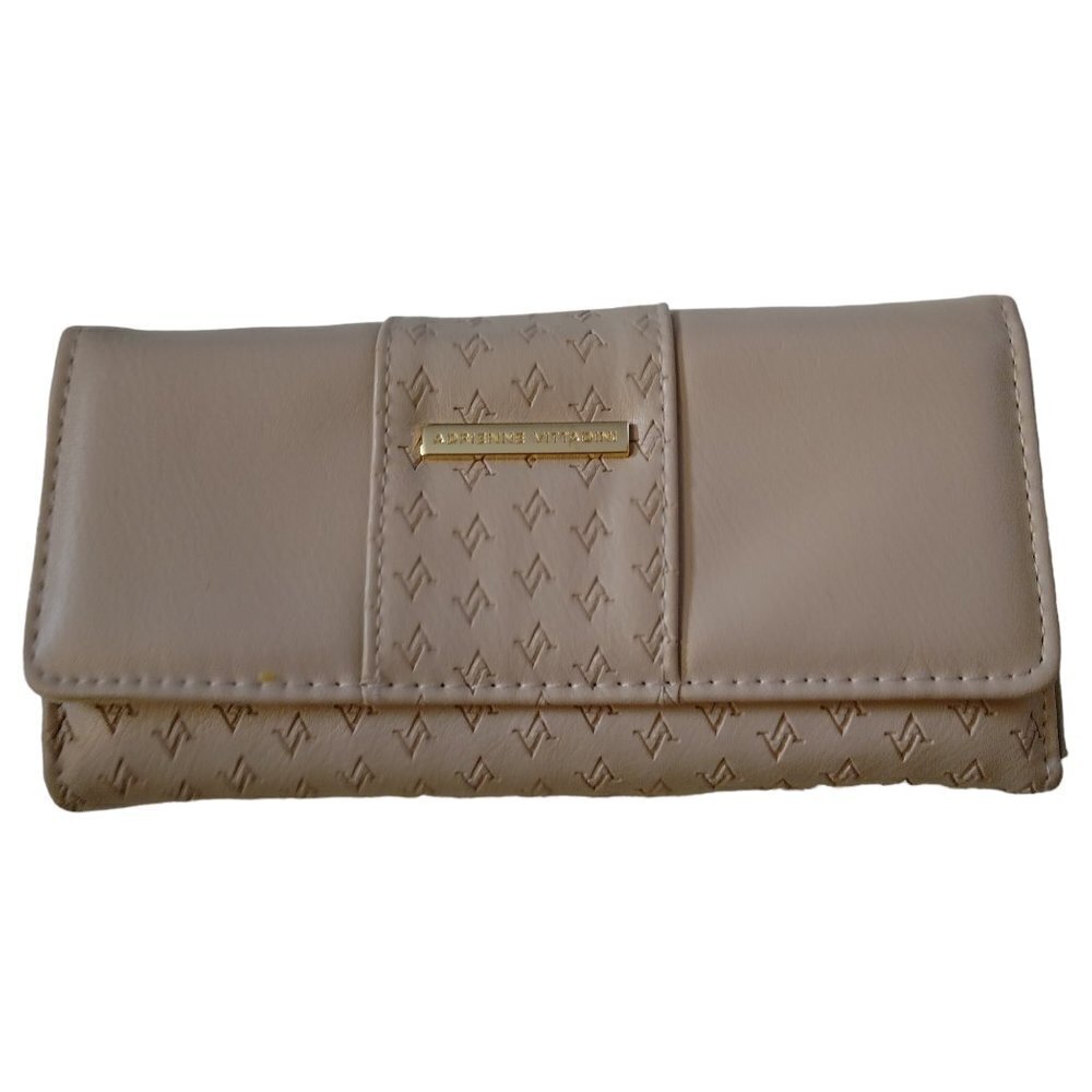 Adrienne Vittadini Women's Beige Snap Closure Logo Classic Wallet